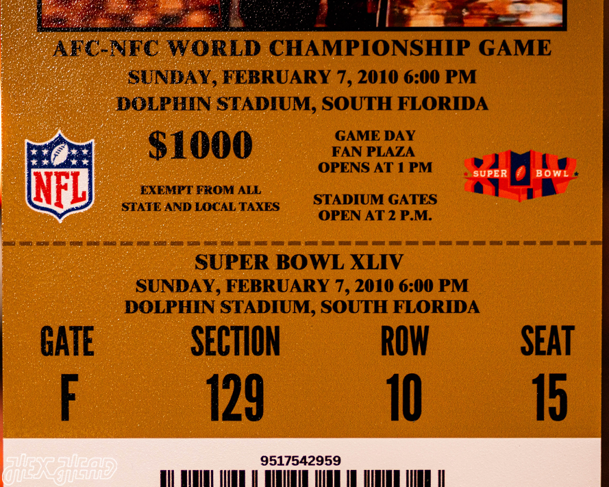 New Orleans Saints Super Bowl XLIV Ticket Stub Single Layer Metal Wall Art