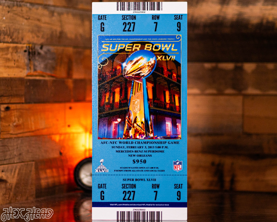 Baltimore Ravens Personalized Super Bowl XLVII Ticket Stub Single Layer Metal Wall Art