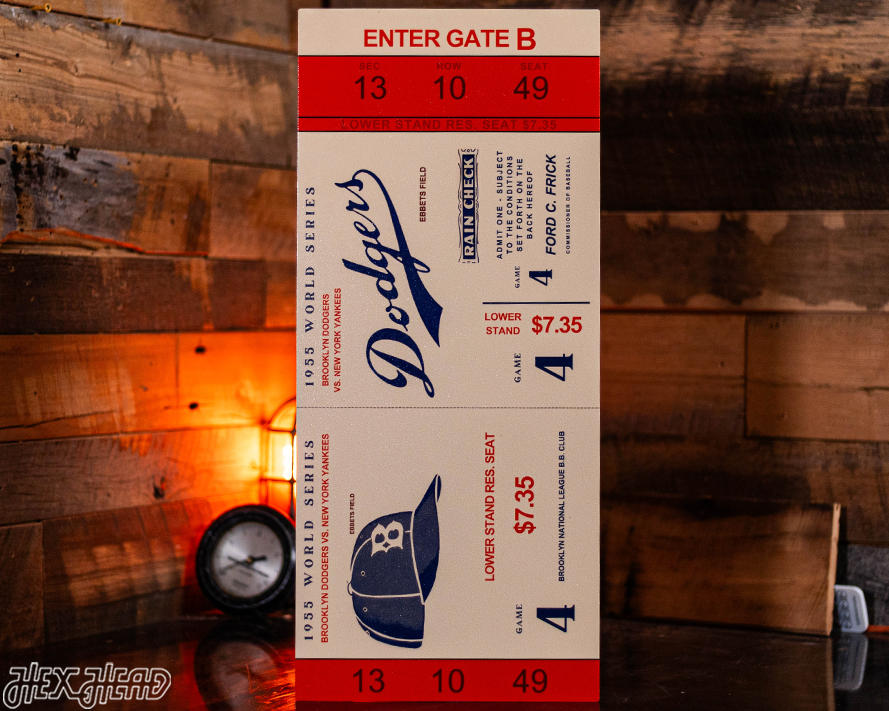 Los Angeles Dodgers Personalized 1955 World Series Ticket Stub Single Layer Metal Wall Art