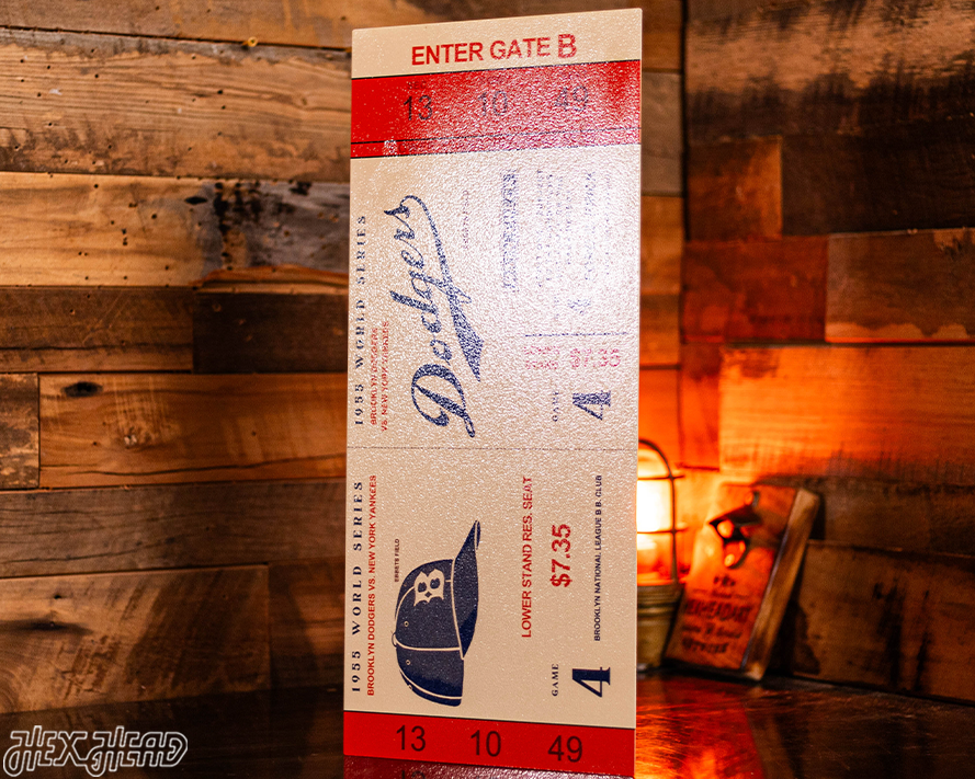 Los Angeles Dodgers Personalized 1955 World Series Ticket Stub Single Layer Metal Wall Art