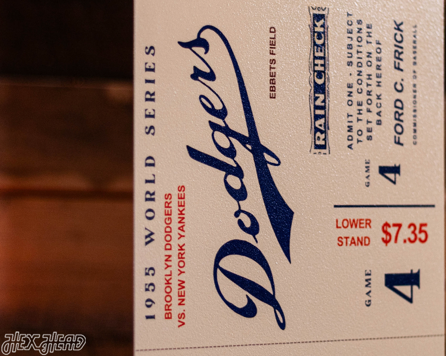 Los Angeles Dodgers Personalized 1955 World Series Ticket Stub Single Layer Metal Wall Art