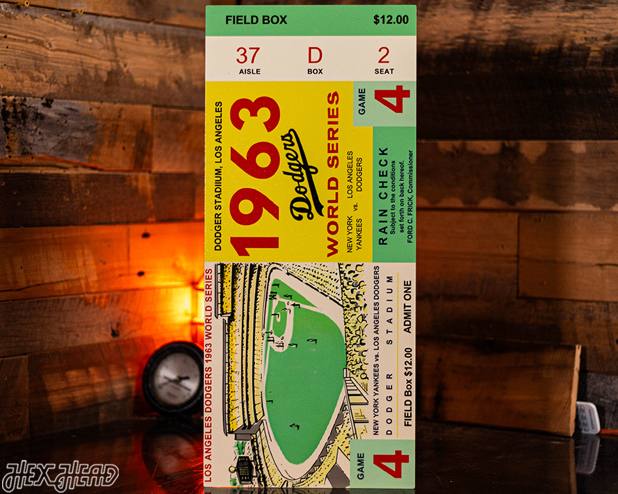 Los Angeles Dodgers Personalized 1963 World Series Ticket Stub Single Layer Metal Wall Art