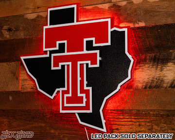 Texas Tech Red Raiders Double T On State 3D Metal Wall Art
