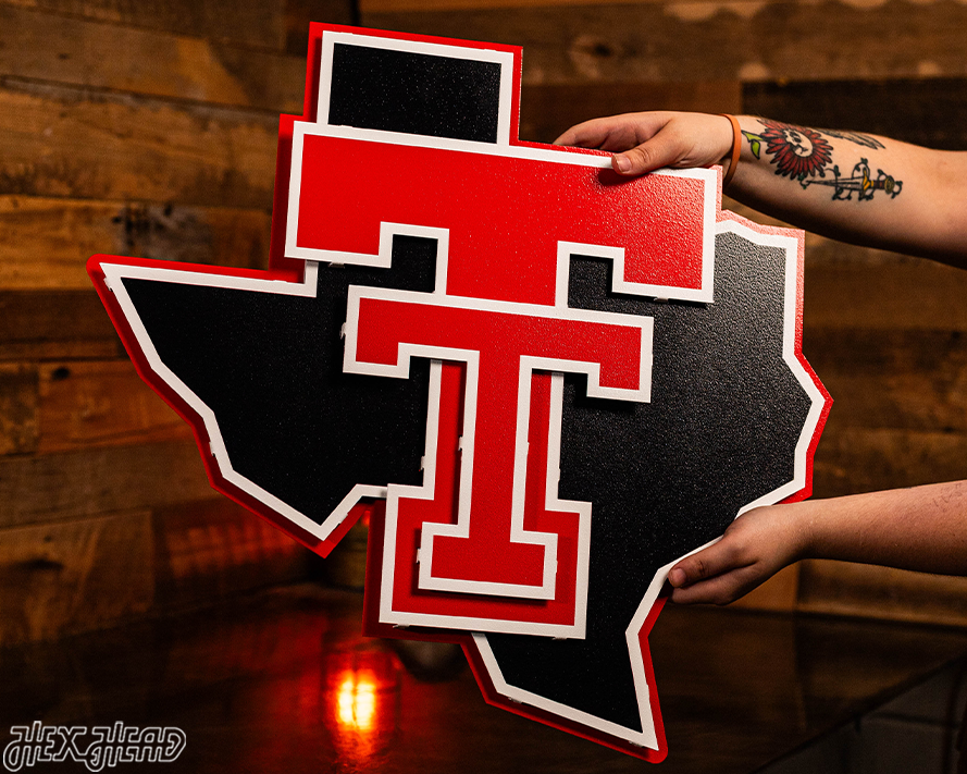 Texas Tech Red Raiders Double T On State 3D Metal Wall Art