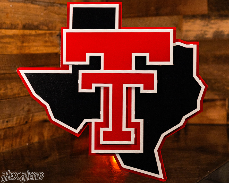Texas Tech Red Raiders Double T On State 3D Metal Wall Art