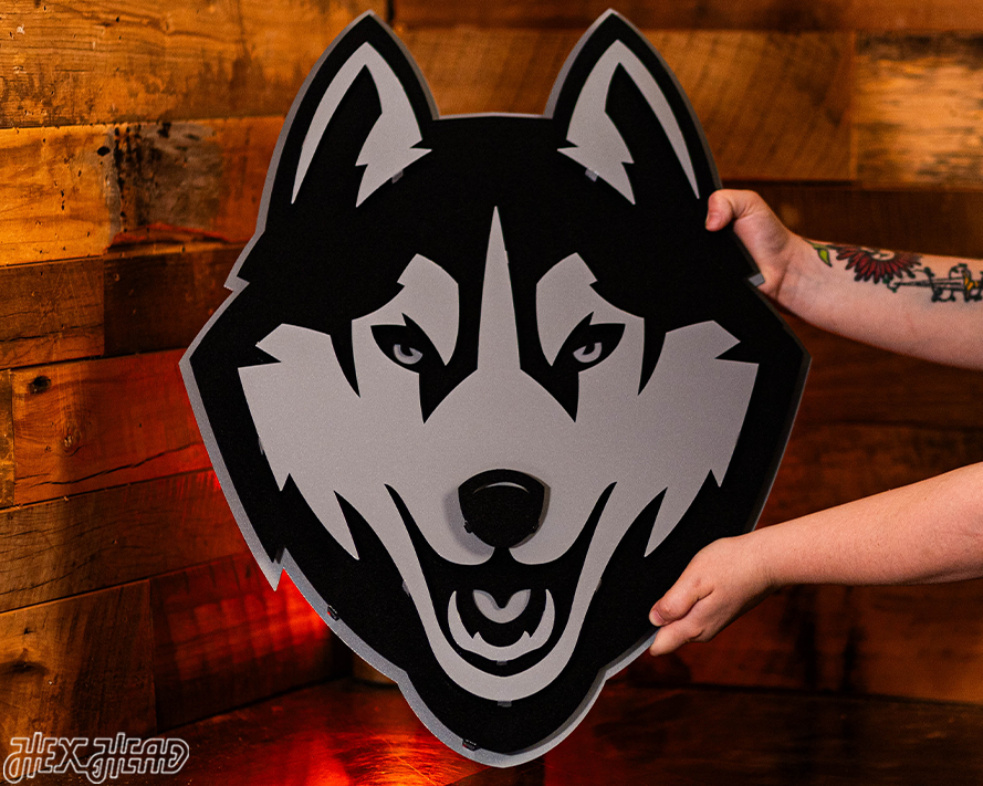 MONOCHROME - Connecticut UCONN Huskies Mascot 3D Metal Wall Art