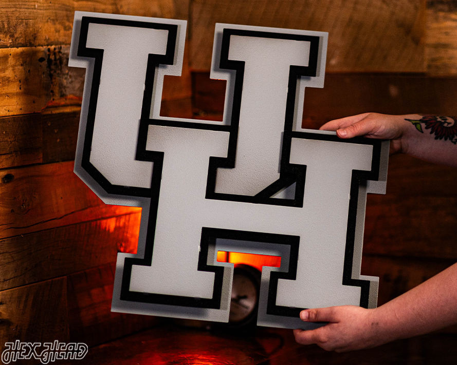 MONOCHROME -- Houston Cougars Interlocking "UH" 3D Metal Wall Art