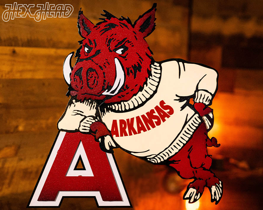 Arkansas Razorback VAULT "Hog Leaning on A"  3D Vintage Metal Wall Art