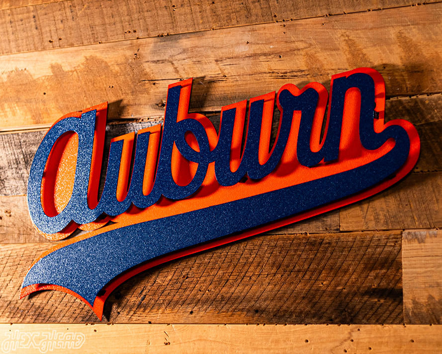 Auburn Tigers Cursive Script VAULT 3D Metal Wall Art 26" x 14"