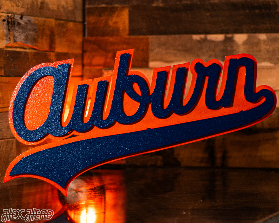 Auburn Tigers Cursive Script VAULT 3D Metal Wall Art 26" x 14"