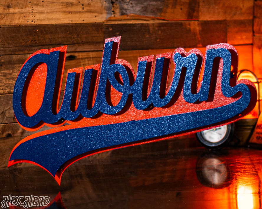 Auburn Tigers Cursive Script VAULT 3D Metal Wall Art 26" x 14"