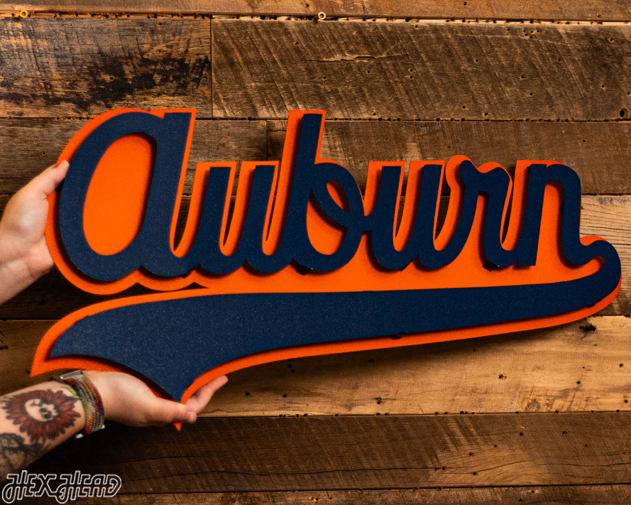 Auburn Tigers Cursive Script VAULT 3D Metal Wall Art 26" x 14"