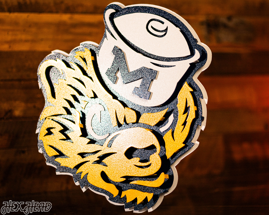 Michigan Wolverines VAULT Mascot 3D Vintage Metal Wall Art
