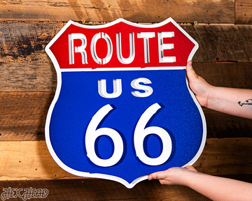 Route 66 Vintage Red White and Blue 3D Metal Wall Art