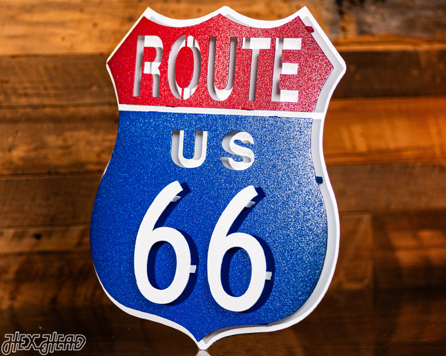 Route 66 Vintage Red White and Blue 3D Metal Wall Art