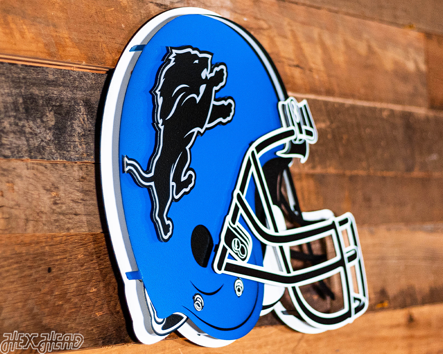 BLITZ Collection - 8 Layer Detroit Lions Alternate Helmet 3D Vintage Metal Wall Art