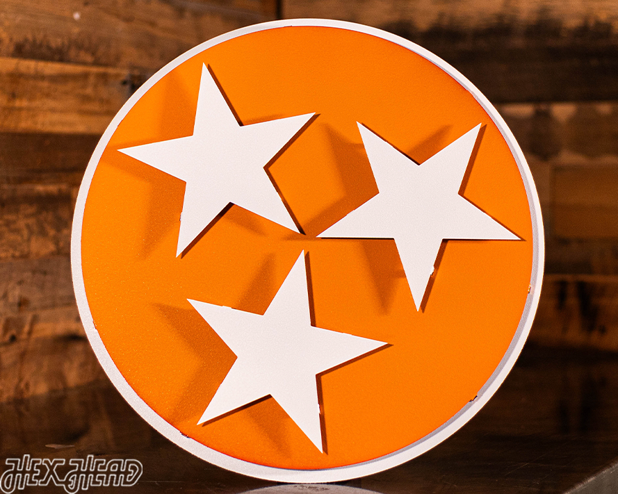 Tennessee Tri Star Orange with Vintage White 3D Metal Wall Art