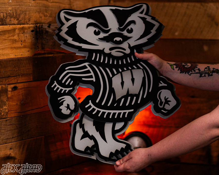 MONOCHROME -  Wisconsin "BADGER"  3D Vintage Metal Wall Art