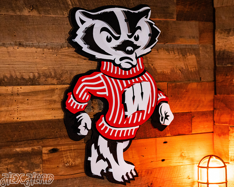 University of Wisconsin Badger 3D Vintage Metal Artwork Hex Head Art