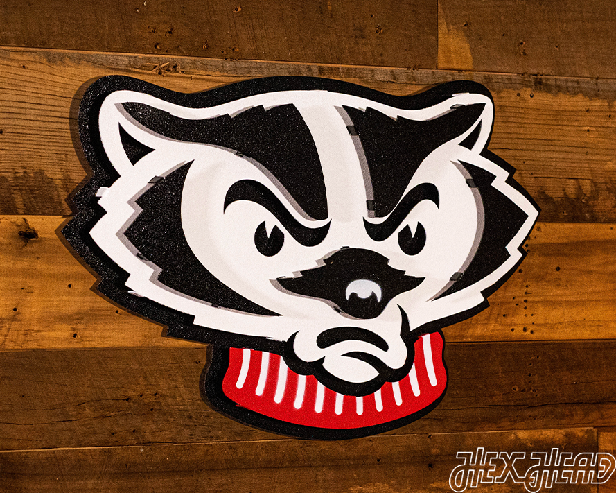 Wisconsin Badgers Mascot Head 3D Vintage Metal Wall Art
