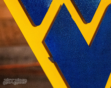 Load image into Gallery viewer, West Virginia &quot;Flying WV&quot; Blue on Gold 3D Metal Art
