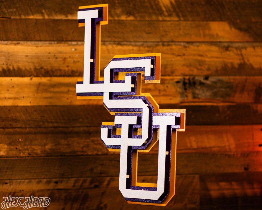 LSU Tigers Interlocking Baseball 3D Metal Wall Art