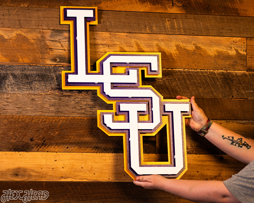 LSU Tigers Interlocking Baseball 3D Metal Wall Art