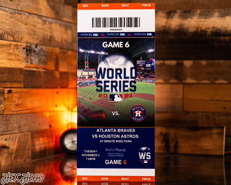 Atlanta Braves Personalized 2021 World Series Ticket Stub Single Layer Metal Wall Art