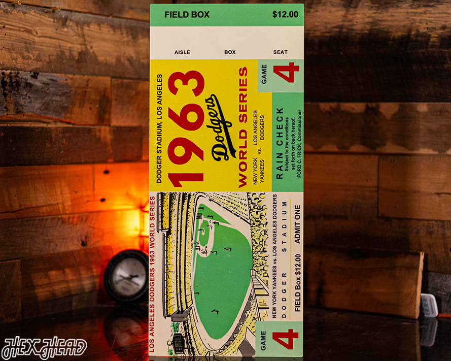 Los Angeles Dodgers Personalized 1963 World Series Ticket Stub Single Layer Metal Wall Art