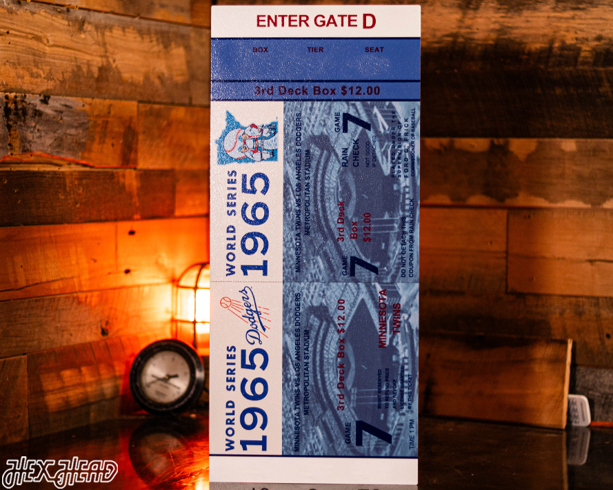 Los Angeles Dodgers Personalized 1965 World Series Ticket Stub Single Layer Metal Wall Art