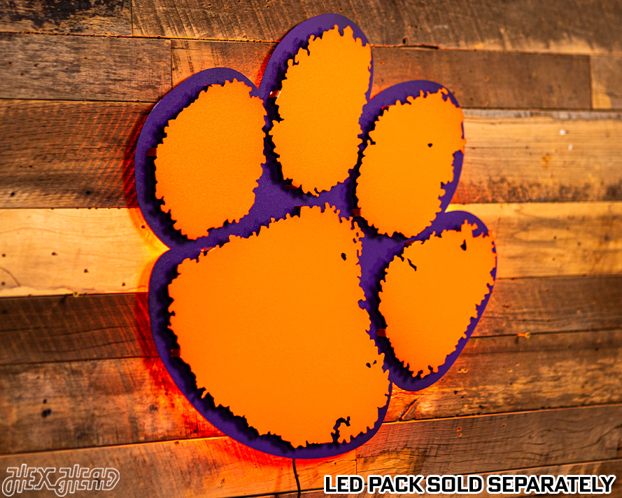 Clemson Tigers Orange on Purple Paw 3D Vintage Metal Wall Art