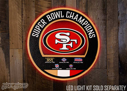 San Francisco 49ers DYNASTY Super Bowl Past Wins w/ Replaceable Icon Plate  3D Vintage Metal Wall Art