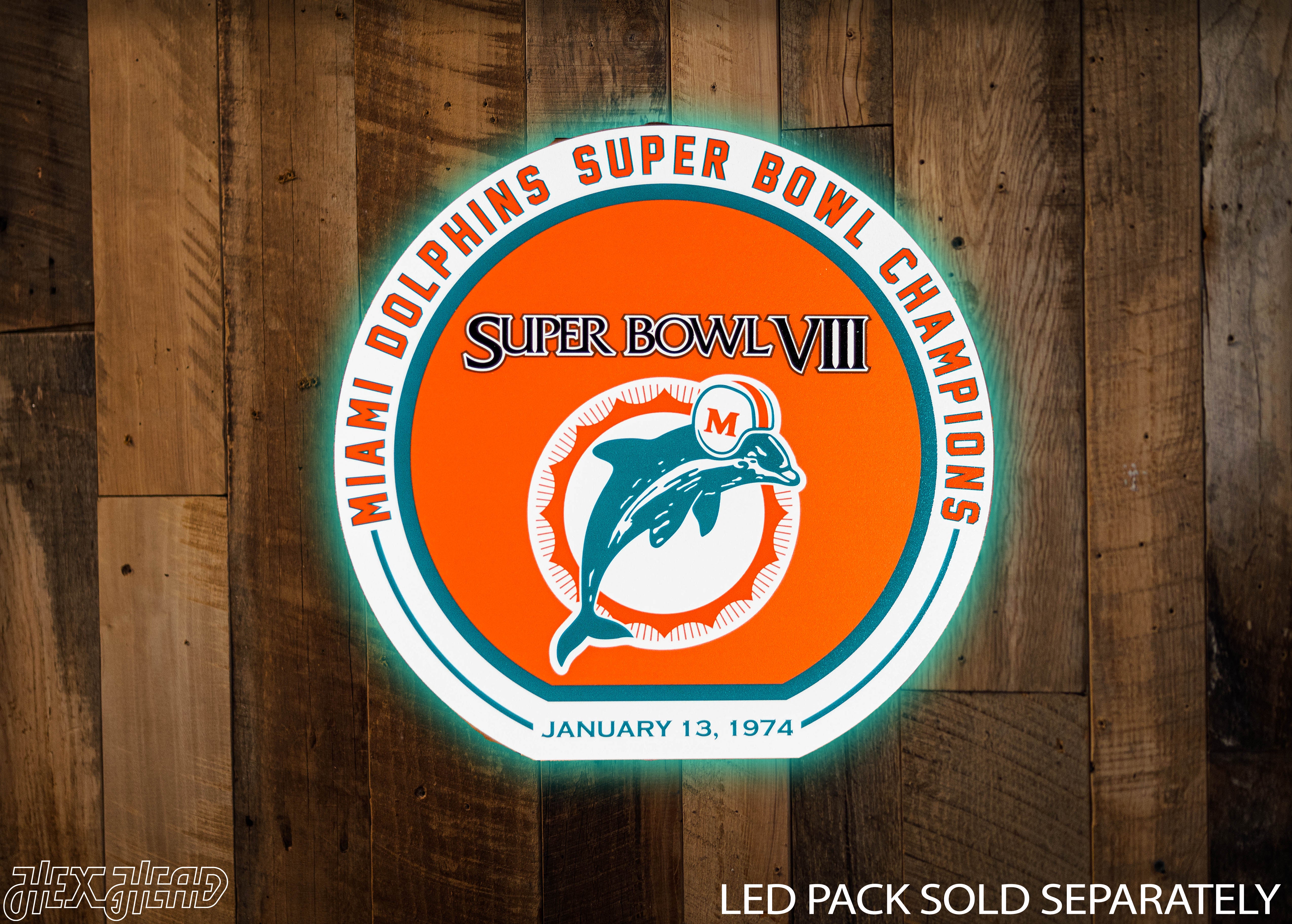 VARSITY Collection- SINGLE Layer Miami Dolphins Super Bowl "VIII" Metal Wall Art