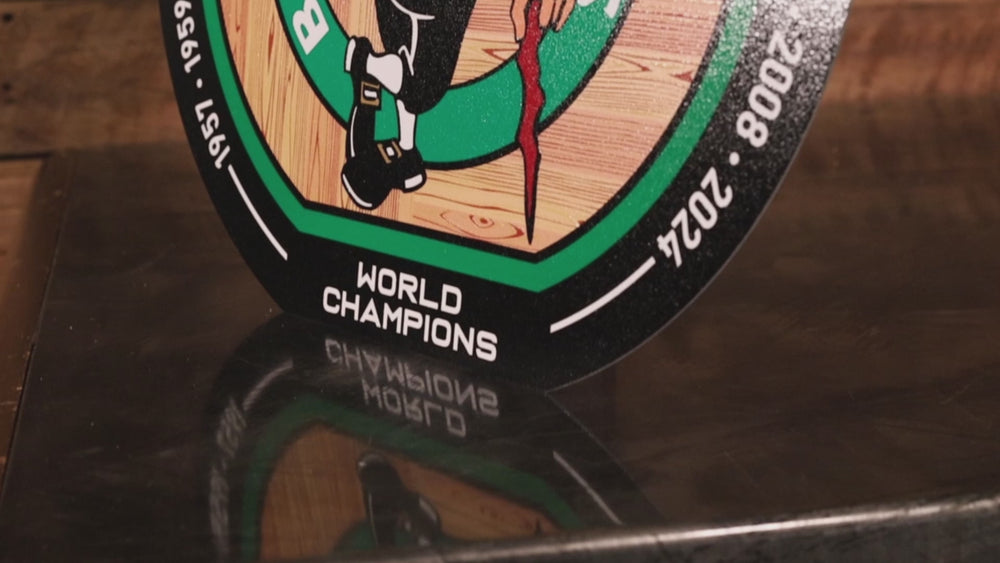 VARSITY Collection- Single layer Parquet Floor Boston Celtics Metal Wall Art