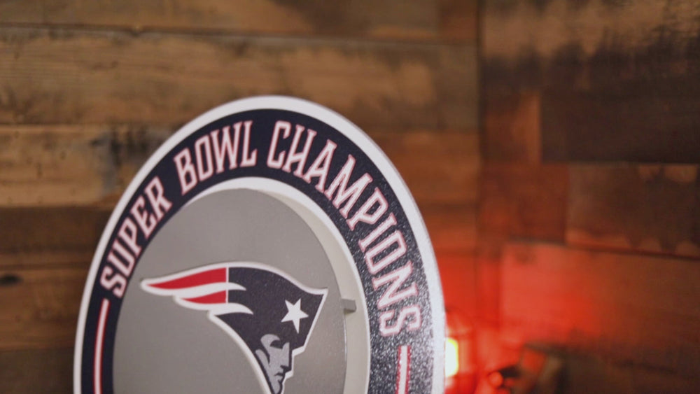 New England Patriots DYNASTY - Super Bowl Wins w/ Replaceable Icon Plate 3D Vintage Metal Wall Art