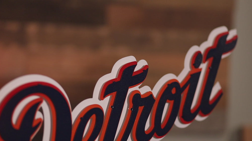 Detroit Tigers "Detroit" Word Script 3 Layer Metal Wall Art