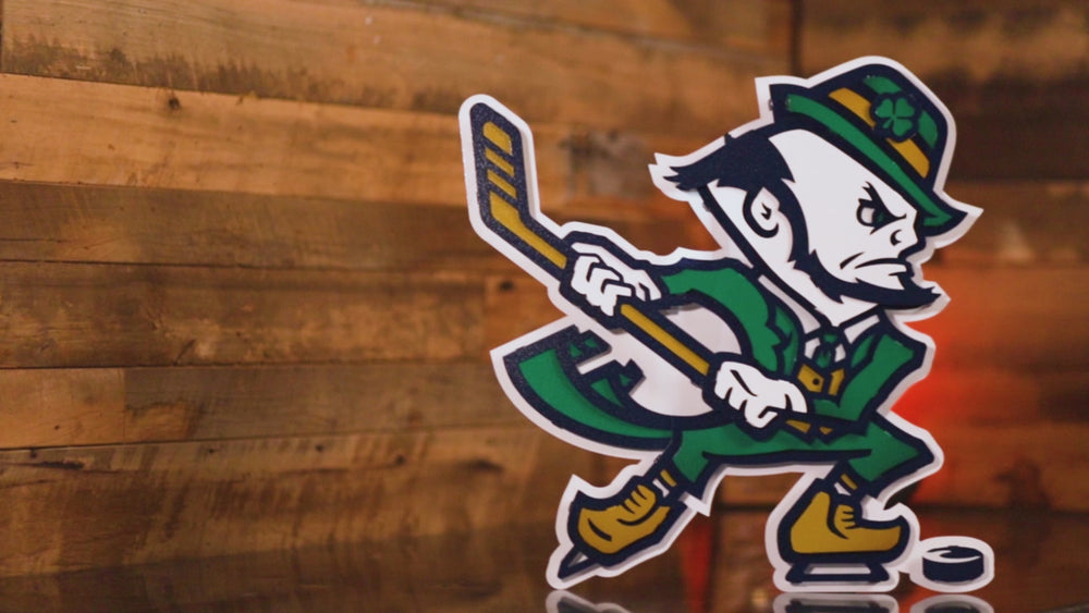 Notre Dame Fighting Irish Hockey Leprechaun 3D Vintage Metal Wall Art