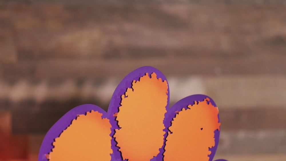 Clemson Tigers Orange on Purple Paw 3D Vintage Metal Wall Art