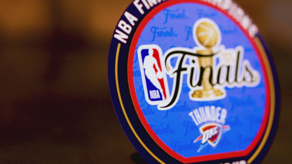 Oklahoma City Thunder 2025 NBA Champions "Double Play" On the Shelf or on the Wall Art