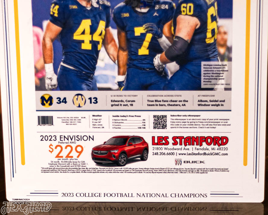 Detroit Free Press Michigan Wolverines 2023 Football National Champions Front Page - JAN 9, 2024