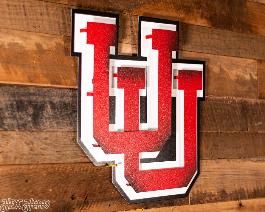 Utah Utes Interlocking U Logo 3D Vintage Metal Wall Art