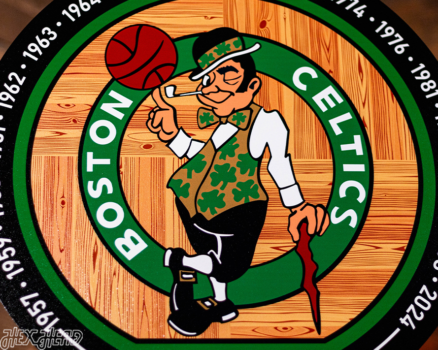 VARSITY Collection- Single layer Parquet Floor Boston Celtics Metal Wall Art