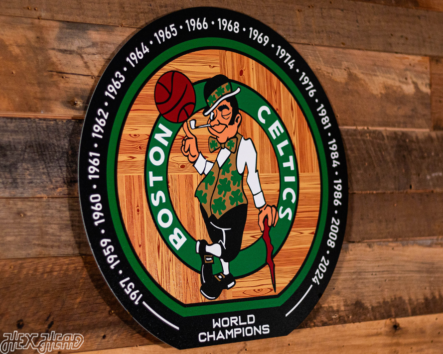 VARSITY Collection- Single layer Parquet Floor Boston Celtics Metal Wall Art