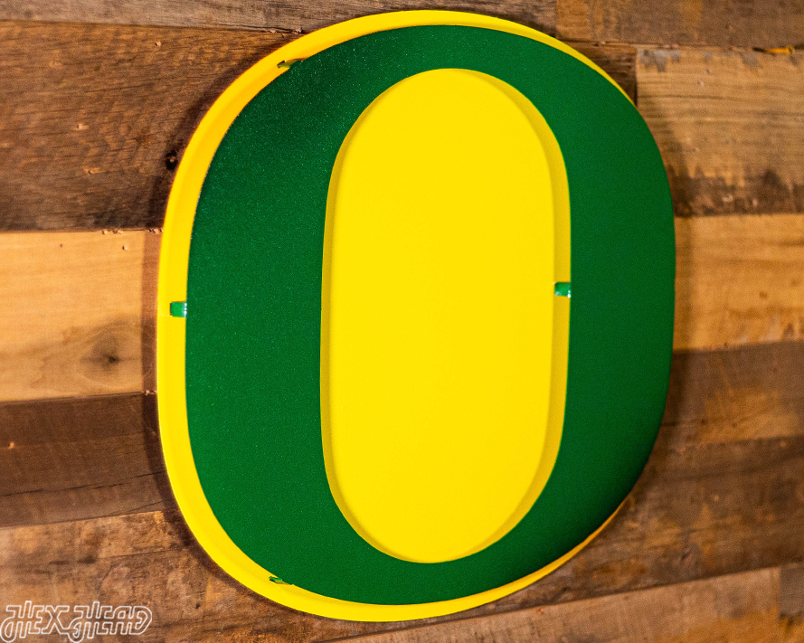 Oregon Ducks Classic "O" Green on Yellow 3D Vintage Metal Wall Art