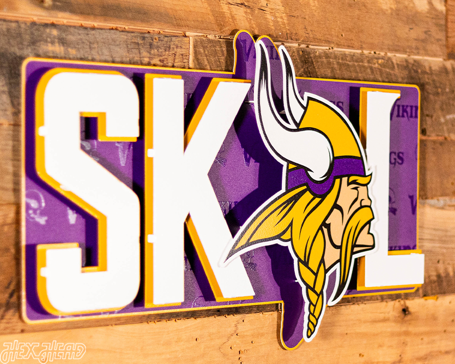 Minnesota Vikings "SKOL" Hex Head Exclusive 3D Vintage Metal Wall Art