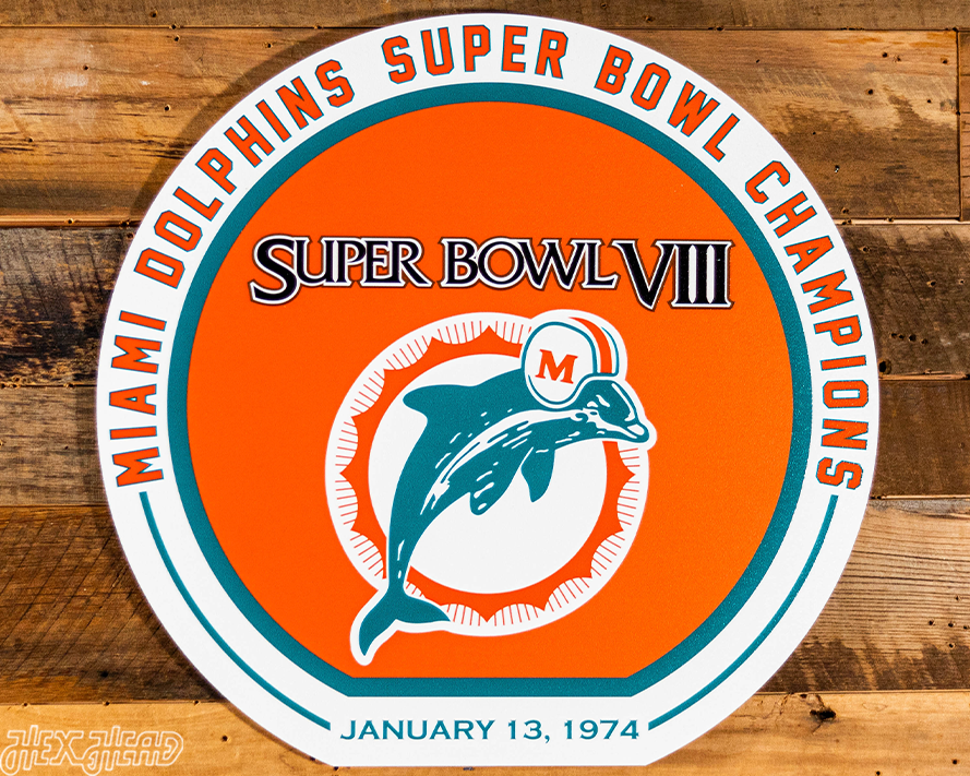 VARSITY Collection- SINGLE Layer Miami Dolphins Super Bowl "VIII" Metal Wall Art