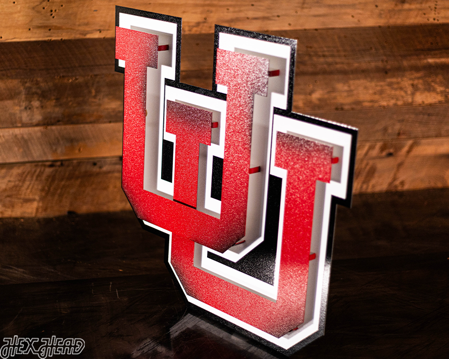 Utah Utes Interlocking U Logo 3D Vintage Metal Wall Art