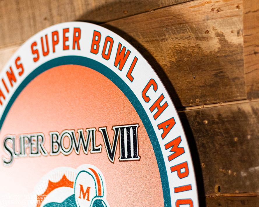 VARSITY Collection- SINGLE Layer Miami Dolphins Super Bowl "VIII" Metal Wall Art