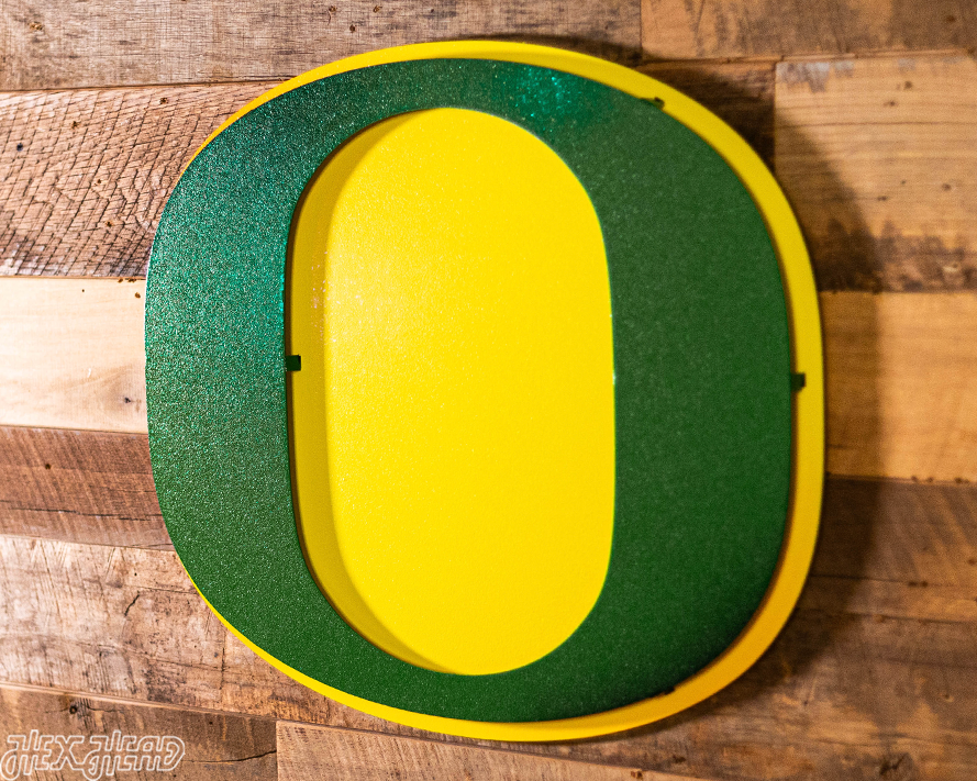 Oregon Ducks Classic "O" Green on Yellow 3D Vintage Metal Wall Art