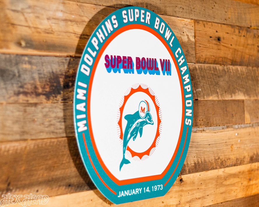 VARSITY Collection- SINGLE Layer Miami Dolphins Super Bowl "VII" Metal Wall Art